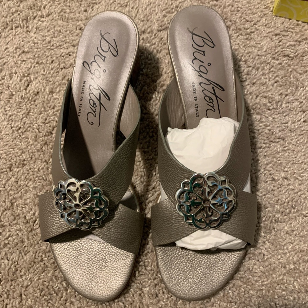 Brighton Womens Ferrara Alison Sandal Heels in Zinc Pearl size 11